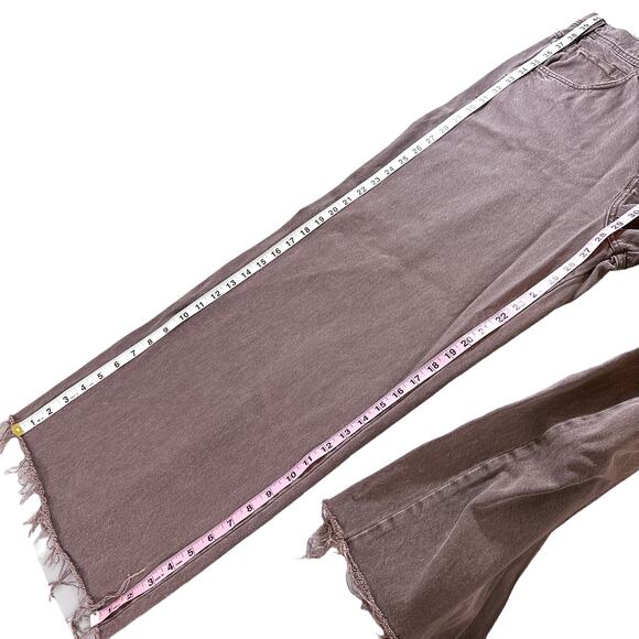 Free People Ultra Wide Leg Slouchy Denim Frayed Button Fly Jeans Purple Brown 32 - Picture 13 of 14